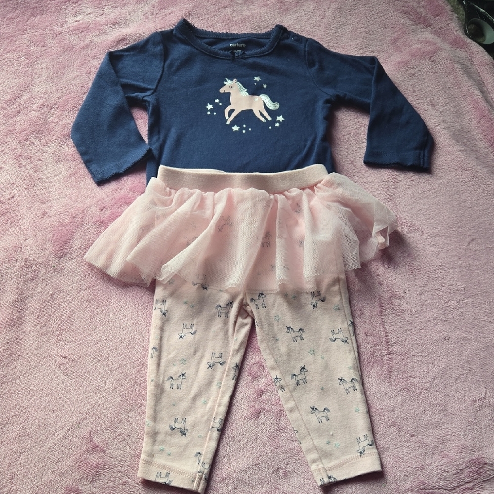 Carter's Navy And Pink Unicorn Baby Bodysuit And Tutu Pant Set
